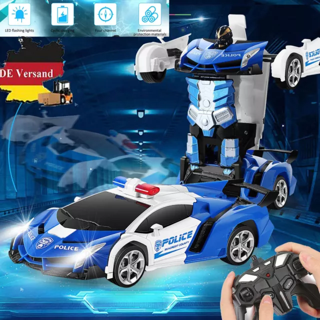 LED Spielzeug Transformer Auto Rennauto Roboter mit Fernbedienung Motor Wagen