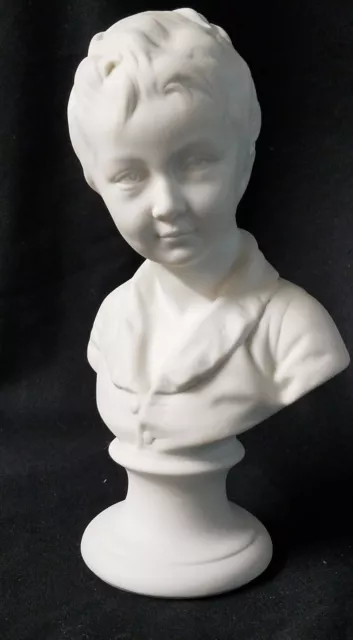 Vintage France Tharaud Limoges Bust of boy  Sculpture White Bisque  7.5"