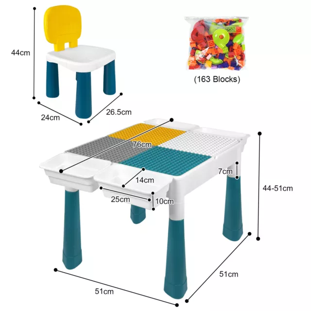 Grupo de asientos para niños 6 en 1 mesa de bloques de construcción mesa de actividades mesa de juegos silla infantil EXCELENTE 2