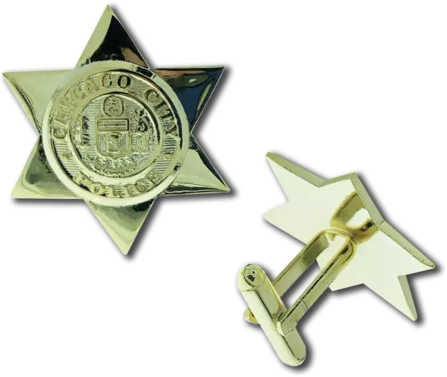 CHICAGO POLICE STAR CUFFLINKS: 6 Point Star, Gold (1 Pair)