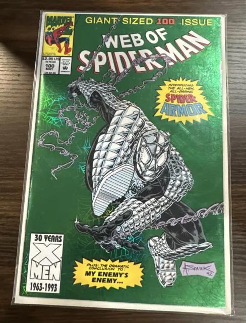 1993 Web of Spider-Man Vol. 1-#100  Giant Size Issue☆Foil Cover☆KEY 1st SM Armor