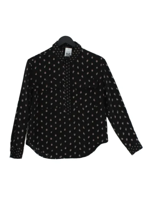 AllSaints Women's Shirt UK 6 Black Graphic 100% Silk Long Sleeve Collared Basic
