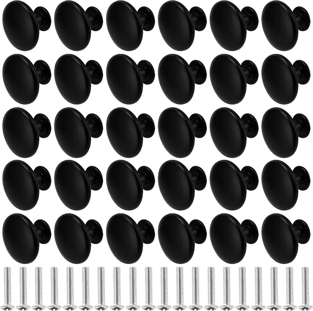 30 PCS Black Cabinet Knobs, Matte Door Knobs Pull, round Drawer Knobs with M4 Sc