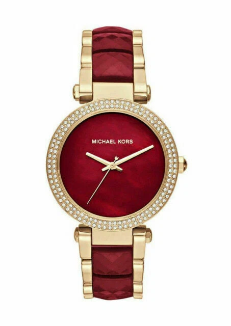 Michael Kors MK6427 Parker Red & Gold Tone Plum Acetate Ladies Wrist Watch