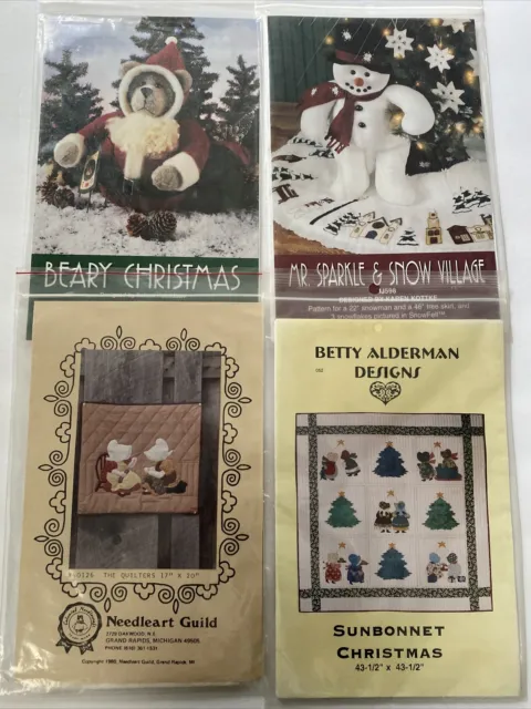 4 edredones y muñecos de nieve de oso papá Noel vintage con falda de árbol