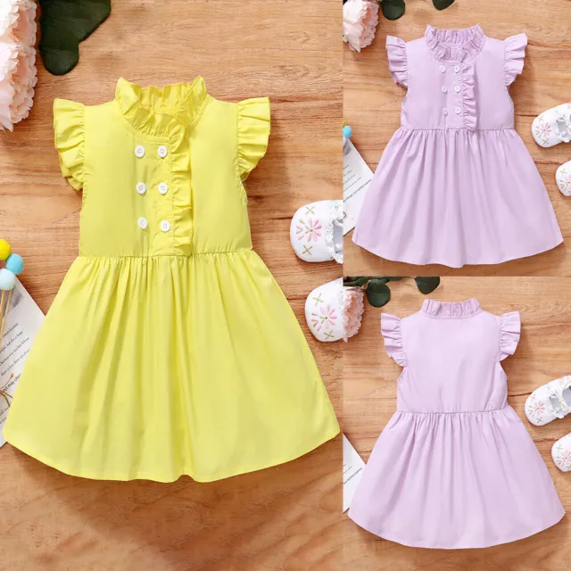 Toddler Baby Kids Girls Summer Ruffled Solid Dress Outfits Set Clothes 1-4 Years