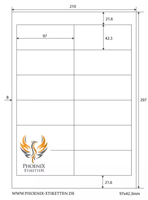 PREMIUM ETIKETTEN 97 x 42,3 MM AUF A4 BOGEN KOMP. ZWECKFORM HERMA 2