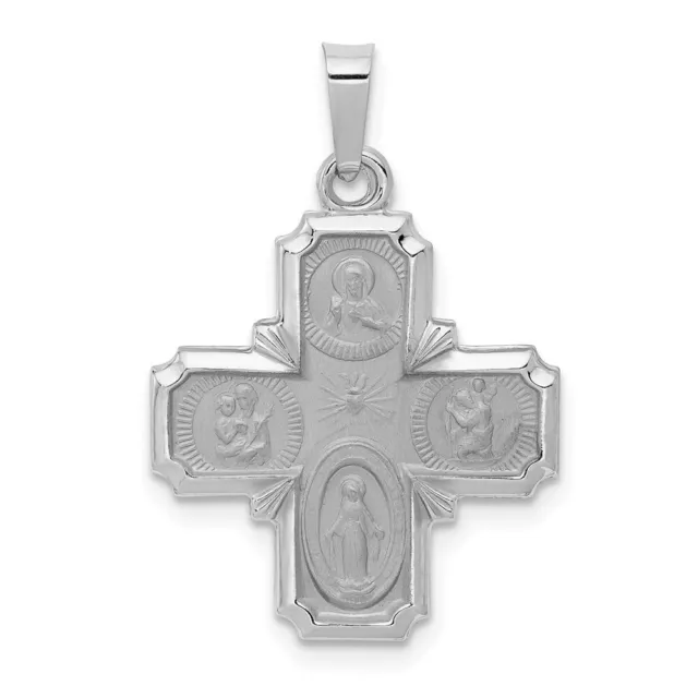 14K White Gold Polished & Satin Four Way Medal Pendant