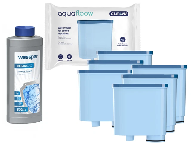 6x AquaFloow Filtre à Eau pour AquaClean CA6903 Philips et détartrant 500ml