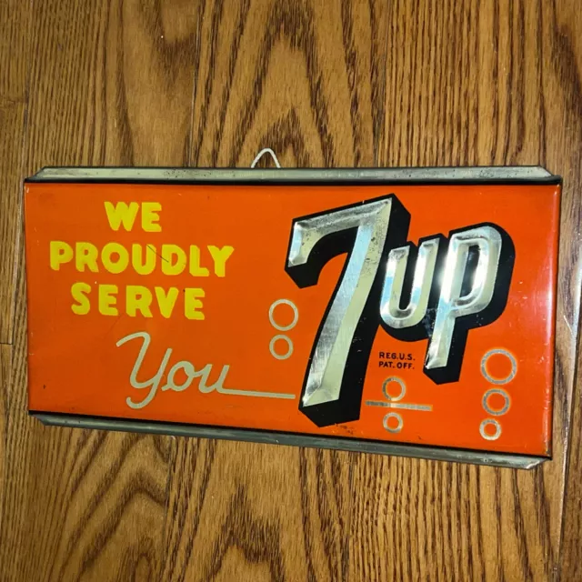 Vintage 7 UP Tin Over Cardboard Sign, 9 By 5 Inches