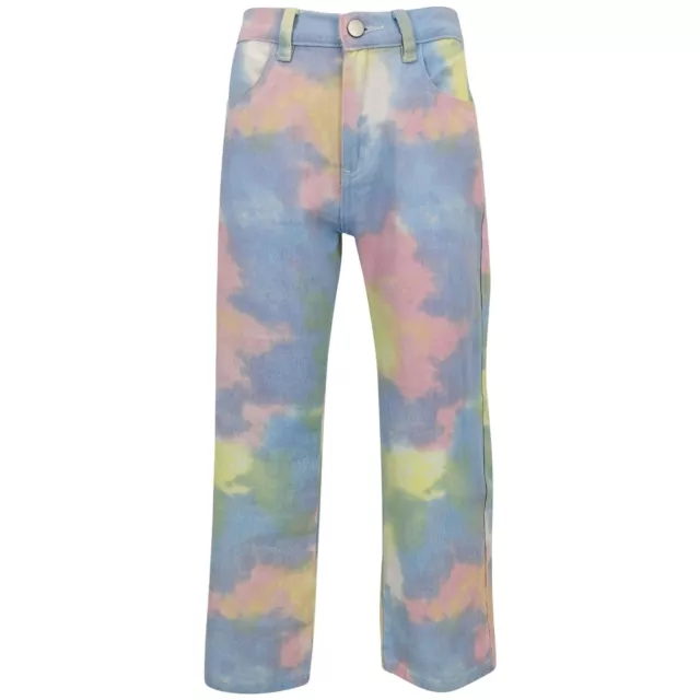 Girls Rainbow Colourful Pastel Tie Dye Jeans Denim Kids Teen Summer Outfit Gift