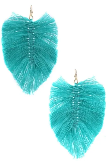 Womens Fringe Earrings Green Cotton Drop Leaf Earring New