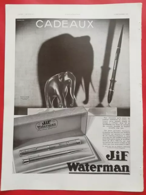 Publicité de Presse 1932 Stylo JIF WATTERMAN au dos Chapeau MOSSANT Mode Homme