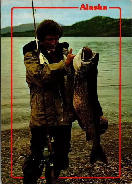 6X4 Postcard - Alaska -Angler with "Alaska Size" Trout Fishing Capitol of World