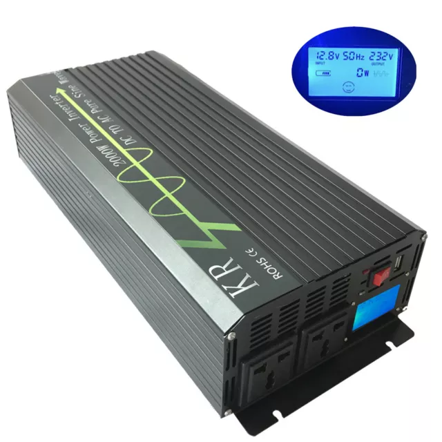 Inverter di potenza LCD off-grid 2000 W 12 V/24 V a 110 V/220 V onda sinusoidale pura con USB