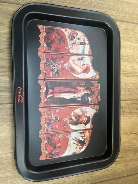 1990 Coca Cola 1923 Ad Four Seasons Black Metal Beverage Serving Tray