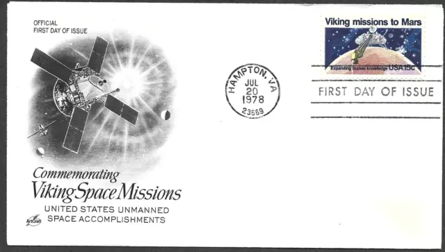 Us Fdc 1978 Viking Missions To Mars Stamp Scott #1759 15C Art Craft Hampton, Va