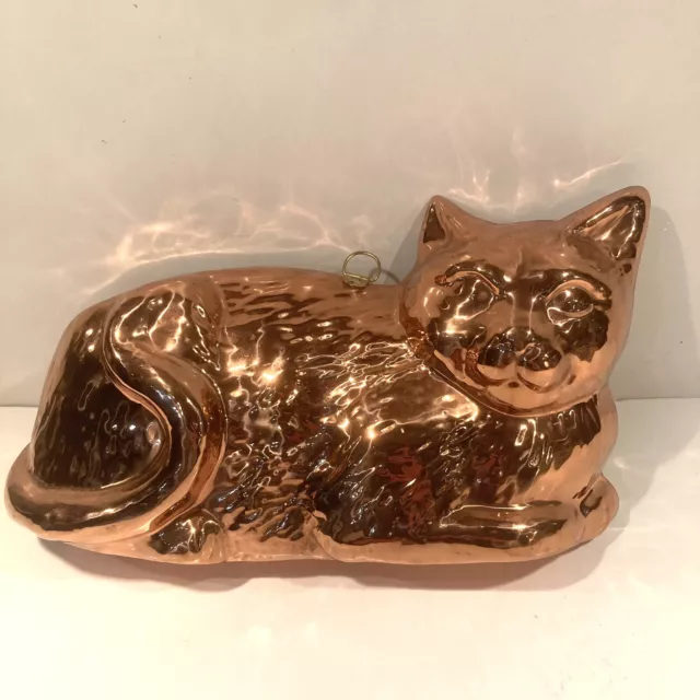 Vintage Copper Brass Cat Mold Tin Kitchen Wall Hanging Old Dutch Style Decor