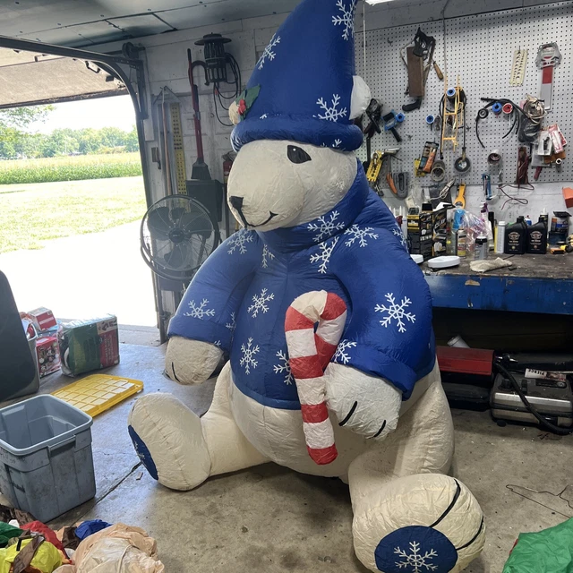 GEMMY AIRBLOWN INFLATABLE 8 Foot Polar Bear Purple Snowflake Sweater Candy Cane 64.99 PicClick