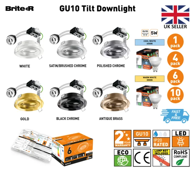 GU10 Tilted Downlight LED Recessed Ceiling Spotlight Fitting IP20 240V 4x 6x 10x