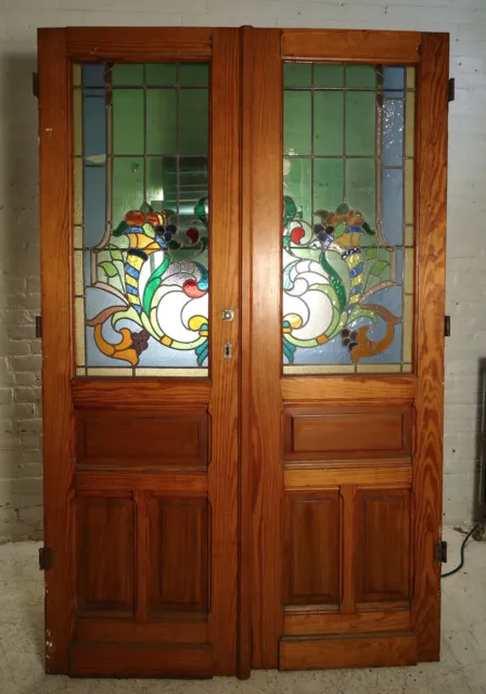 Pair of Large Pitch Pine Stained Glass Doors (1864)NS