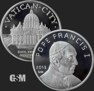 2013 Pope Francis 1 oz .999 Fine Silver Round, GSM D-Cam Vatican City Pope