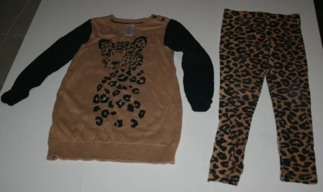 Used Gymboree Girls 6 Year 2 Piece Set Outfit Leopard Sweater Dress & Leggings