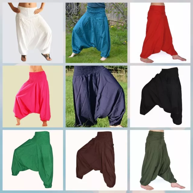 Indiano Ali Baba Harem " Gitano Hippie CM Tinta Unita Pantaloni Donna Boho Yoga