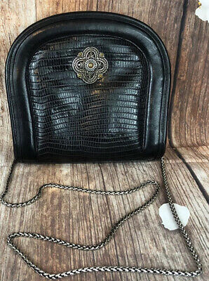 Vintage Brighton Black Croc Embossed Leather Shoulder Bag