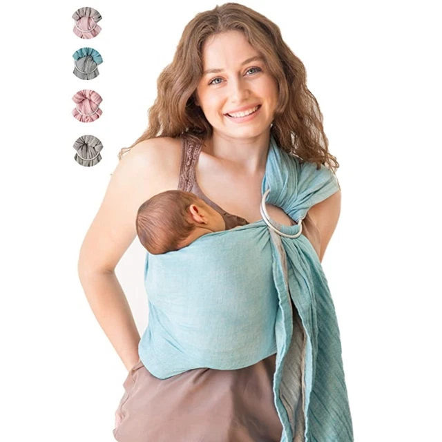 Mebien Baby Sling and Ring Sling 100% Cotton Muslin Infant Gray Carrier