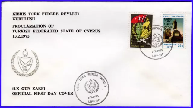 TURKISH CYPRUS 1975 PROCLAMATION OF THE REPUBLIC on FIRST DAY COVER FDC