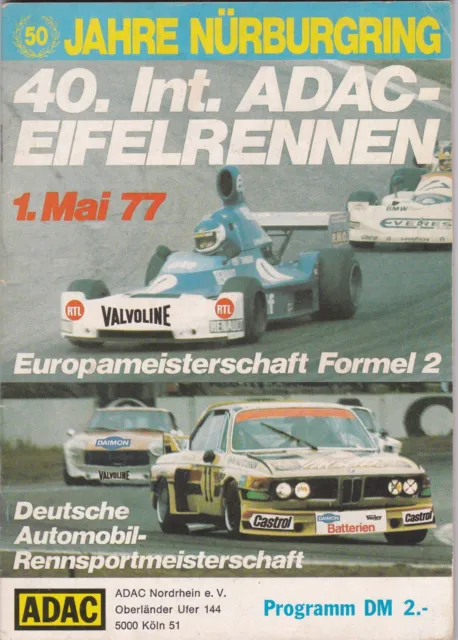 40.Int.ADAC-Eifelrennen 1977 Nürburgring Programmheft. Regazzoni, Pironi, Ertl