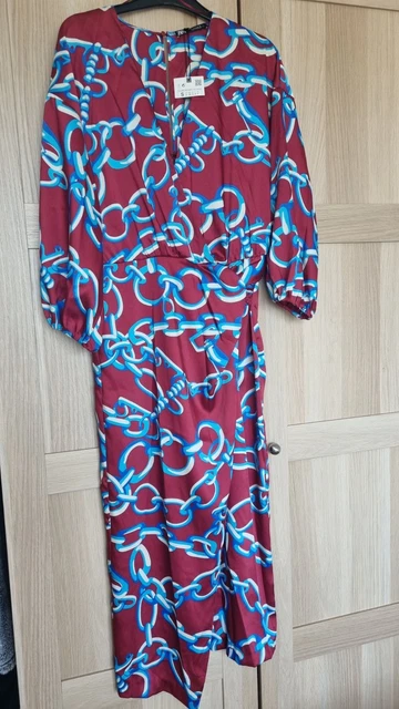 zara chain print midi dress Zara Woman Vintage Print Shirt Dress Midi Abstract Chain-Print Retro