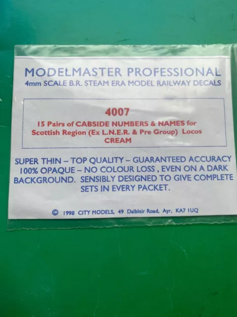 NEW MODELMASTER 4007 Transfers Cabside Numbers & Names For Scottish Reg ex LNER