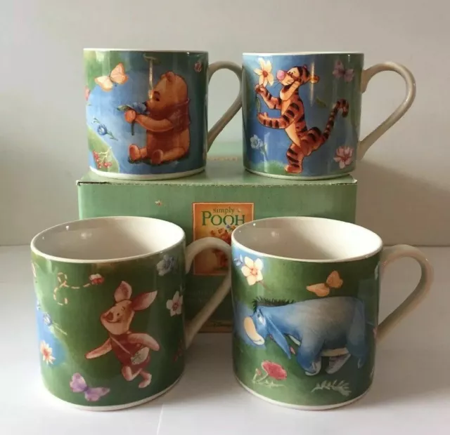 WINNIE THE POOH Set of 4 Mugs Gift Boxed DISNEY STORE Pooh Piglet Tigger Eeyore