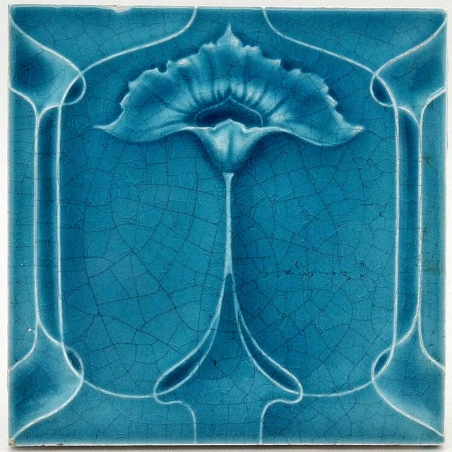 Art Nouveau Fireplace Majolica Tile Floral Design Henry Richards 1905 AE2