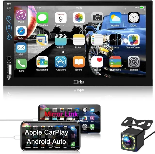 Hieha 7" Car Stereo Compatible with Apple CarPlay and Android Auto, Double Din