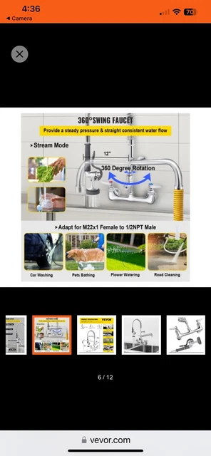 VEVOR 21"-44" Commercial Pre-rinse Faucet Wall Mount Sink Faucet 8" w/ Sprayer