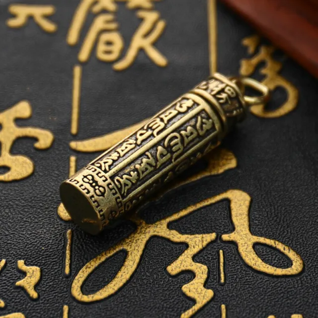 Brass Cylinder Pendant Keychain Hanging Jewelry Pill Box Medicine Contai-wf 2