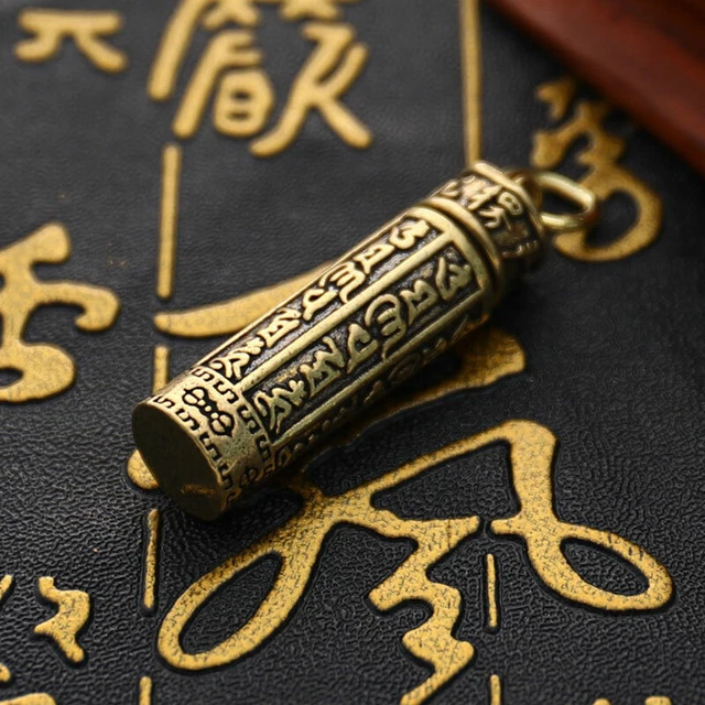 Brass Cylinder Pendant Keychain Hanging Jewelry Pill Box Medicine Cont;;i 2