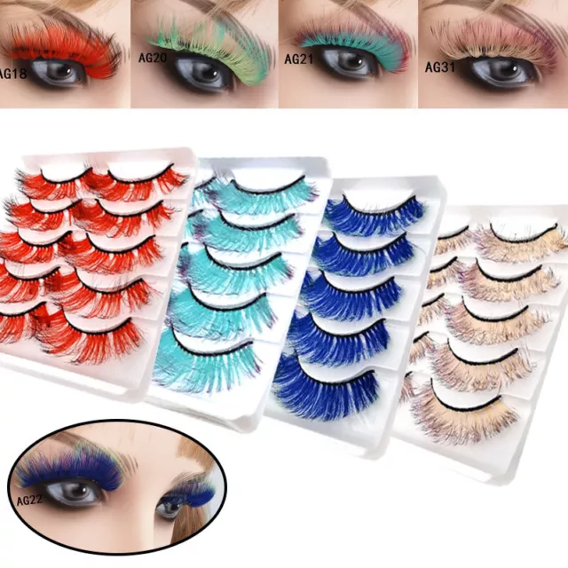 5pair 3D Mink Fake Lashes Natural False Colorful Eyelashes Thick Long Wispies AU