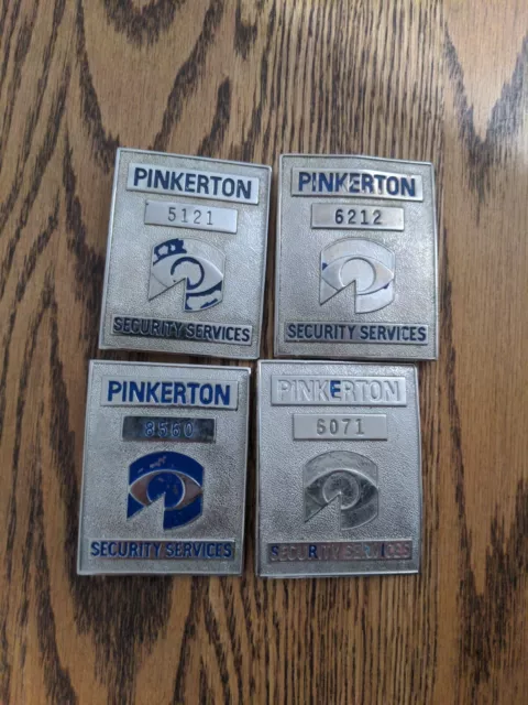 Lot of 4 Pinkerton Security Badge Silver Tone Very Poor Condition Obsolete