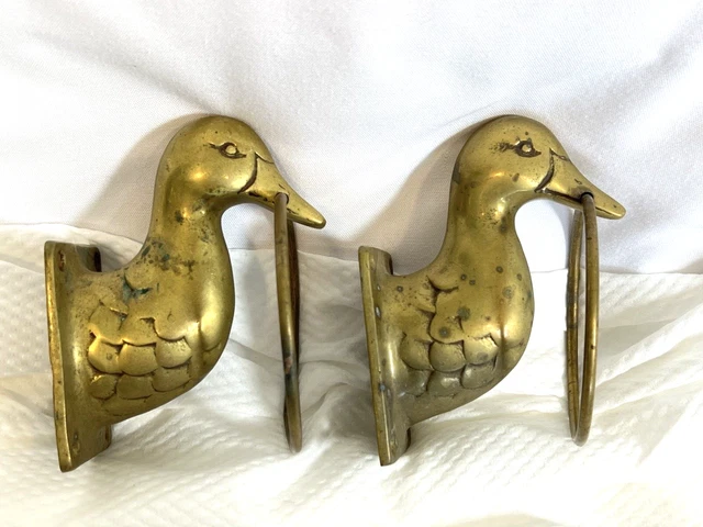2 Bird Duck Head Brass Design Multipurpose Wall Hook Towel Holder Vintage Decor