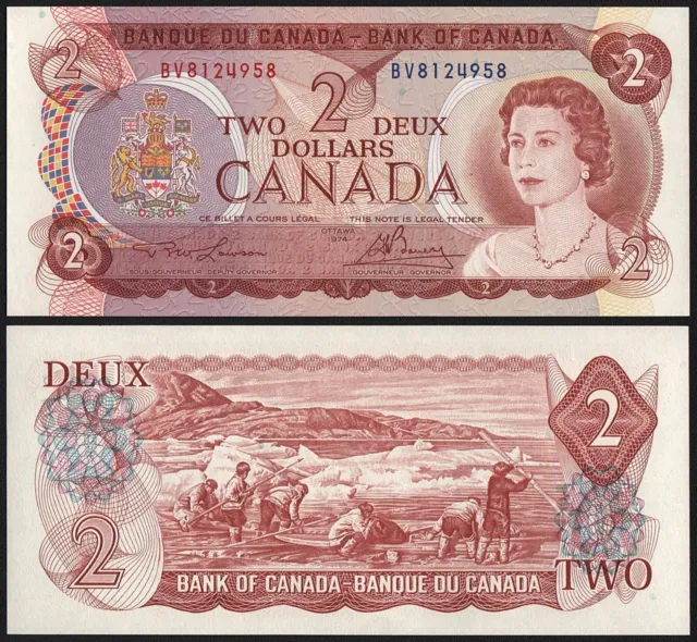 1974 Bank of Canada: Lawson Bouey, $2 Two Dollars, BC-47a, Pick-86a, UNC