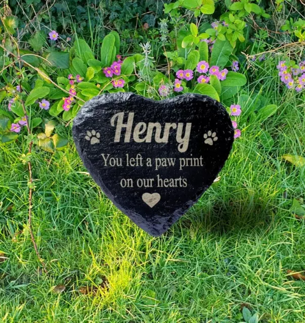 Personalised Pet Cat Dog Heart Slate Gravestone Memorial Plaque Grave Marker