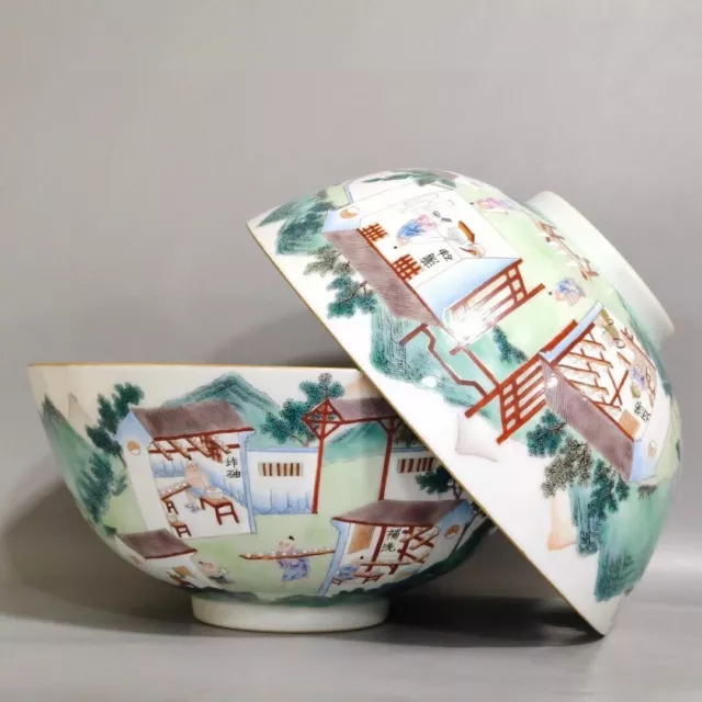 A Pair Beautiful Chinese Hand Painting Famille Rose Porcelain Figure Bowl