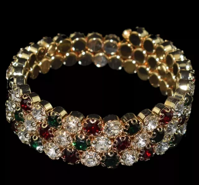 Pulsera ajustable de cristal de múltiples filas para mujer, color dorado y plano 2