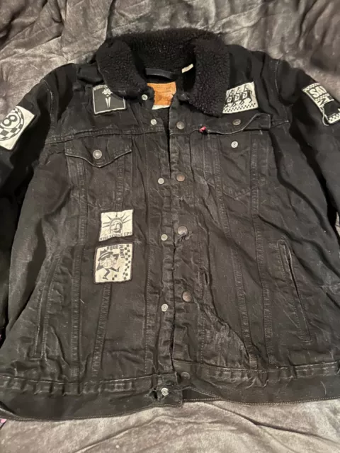 Levis Jacket M Denim Black Denim Button Trucker Grunge Punk Distressed