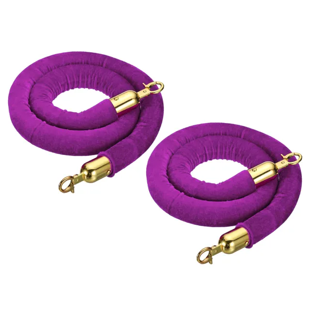 3.3 Feet Purple Velvet Stanchion Rope, 2 Pack Crowd Control Barrier Rope, Golden