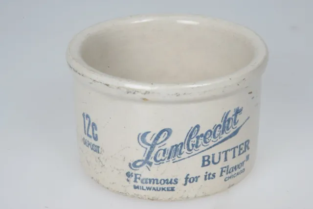Vintage Lambrecht Stoneware Butter Crock Milwaukee Chicago 12 Cent DAIRY WI